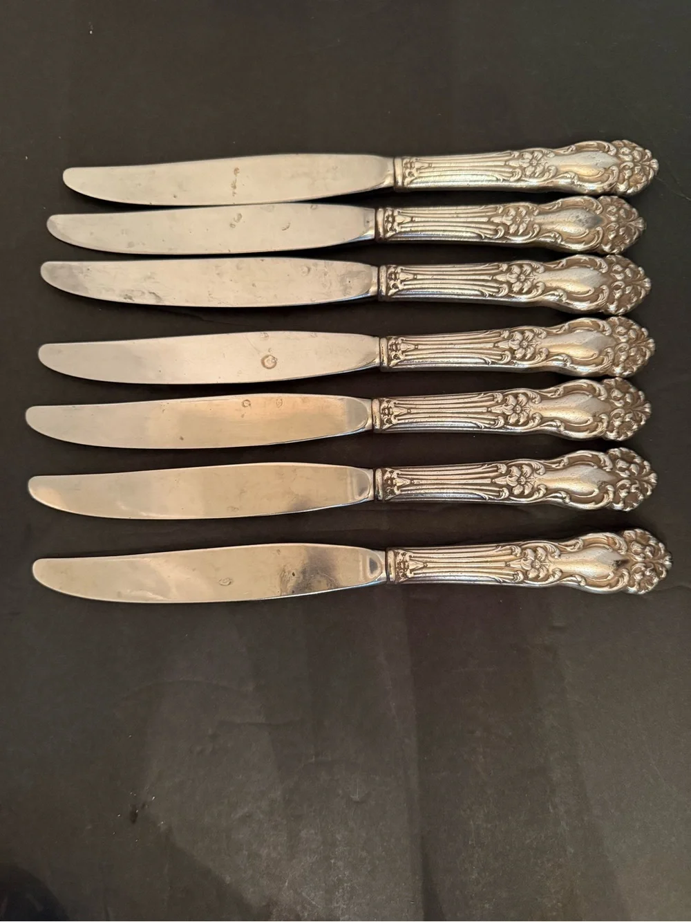 Reed & Barton Silver Ornate Dinner Knives - Set of 7